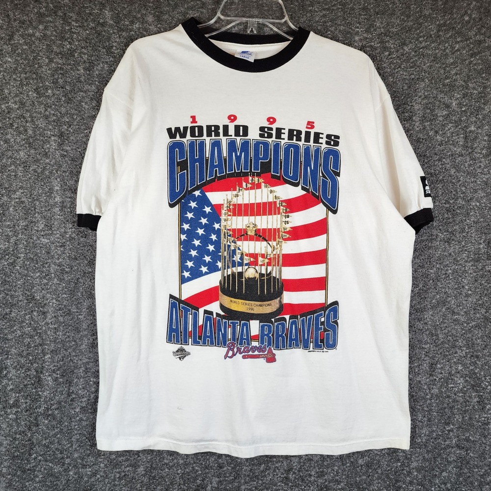 Atlanta Braves Starter T-Shirt Mens L White MLB Baseball 1995 World Series EUC